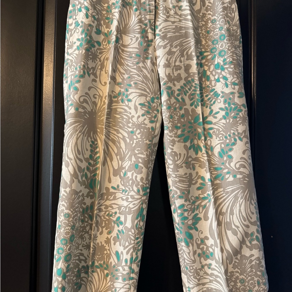 David Brooks Beige and Teal Floral Pants